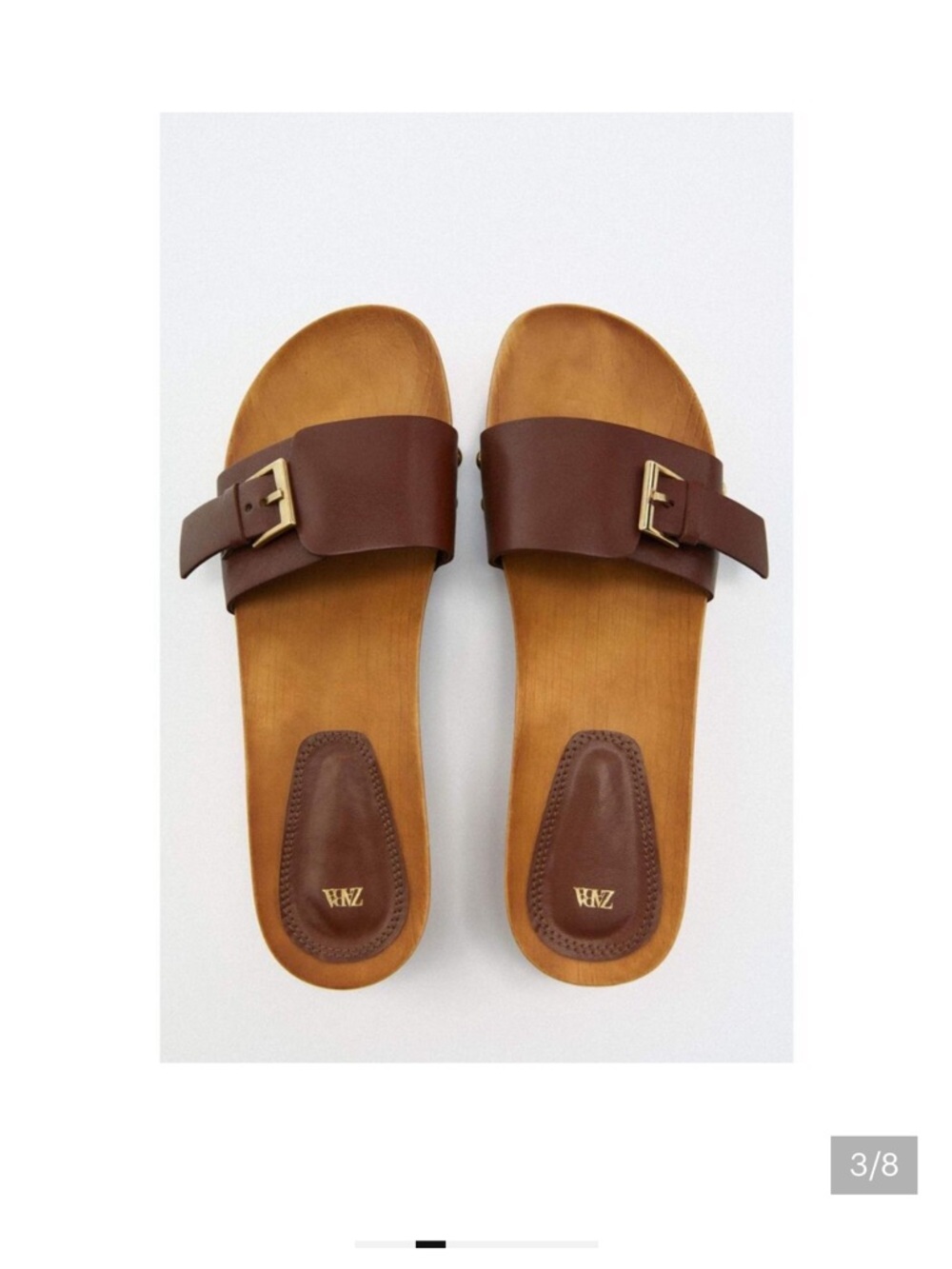 Zara Dark Brown Leather Buckle Slide Sandals